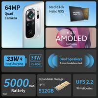 Globalna wersja Xiaomi Redmi Note 10S Smartphone 64GB/128GB Helio G95 Octa Core 64MP Quad Camera 6.43 "DotDisplay 5000mAh bateria 2